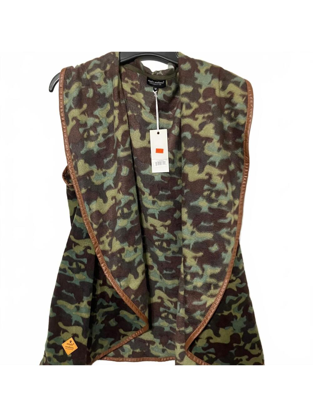 Simply Southern Cozy Casual Outdoor Preppy Camo Fleece Vest Women's Medium-New